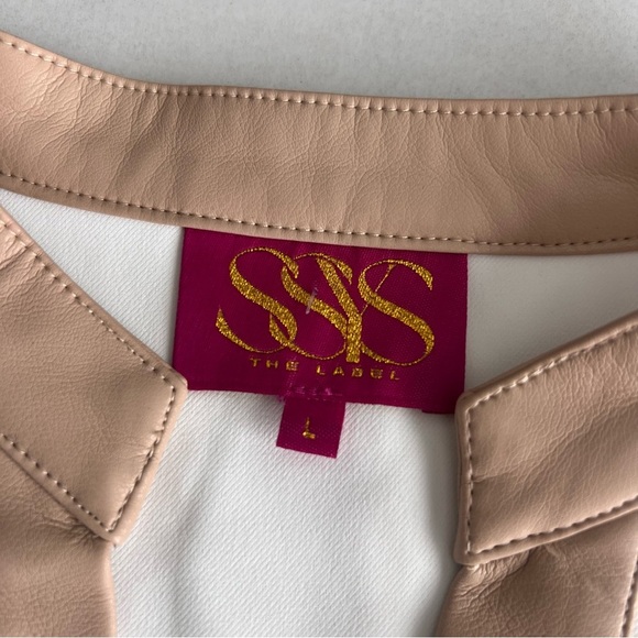 2/25 SSYS The Rose Faux Leather Trim Top In Ivory Tunic Boutique Shirt L Resort - Picture 3 of 5